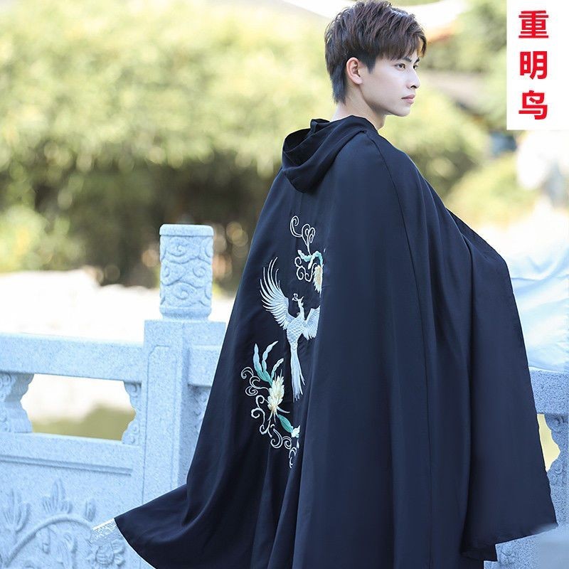 Hanfu Men's Cloak Cloak Thin Black Spring God Bird Chongming Bird ...