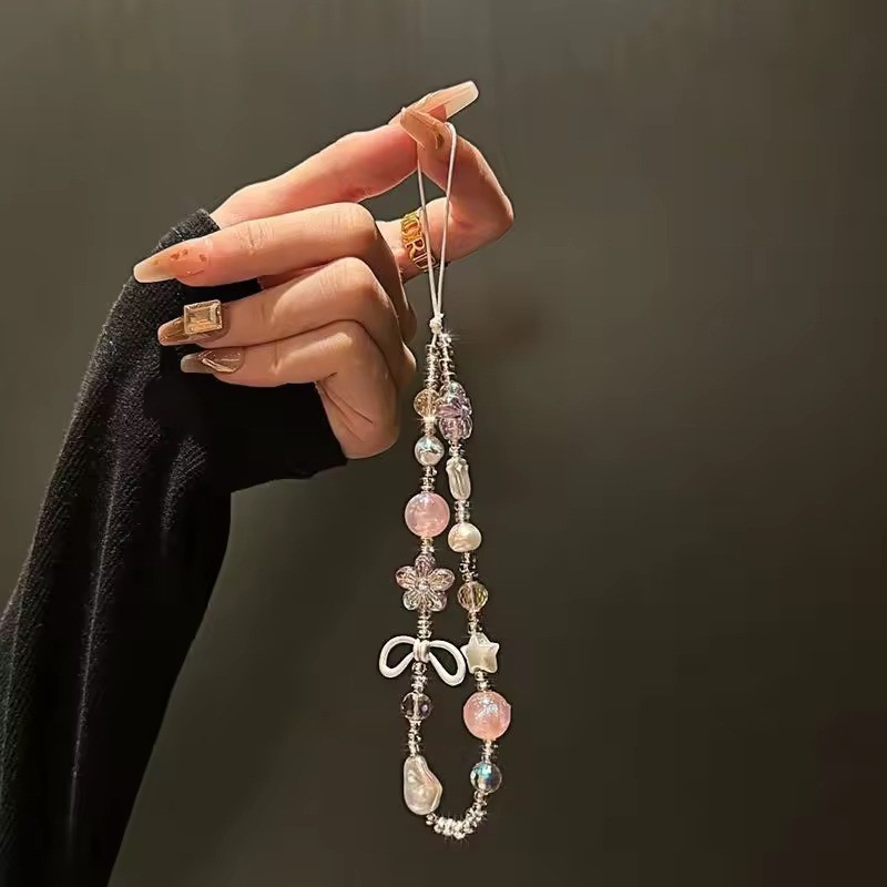 Y2K Butterfly Clear Bead Phone Strap Charm Chain Knot Cellphone Lanyard ...