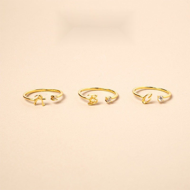 Stainless Steel Initial Ring Letter Ring Zirconia Adjustable shop ...