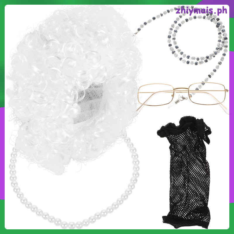 Costumes Roleplay Granny Wig Set Kids Clothes Pearl Necklace Props ...