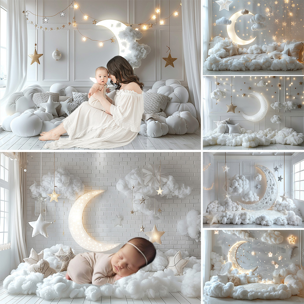 Background Golden Glitter Crescent Backdrop Wall Cotton Cloud Photo ...