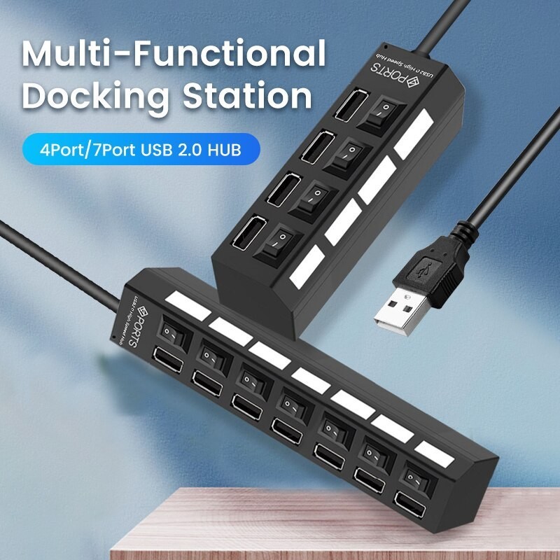 USB 2.0 Power Adapter 4/7 Port Multi USB Splitter Hub USB Hub 2.0 USB ...