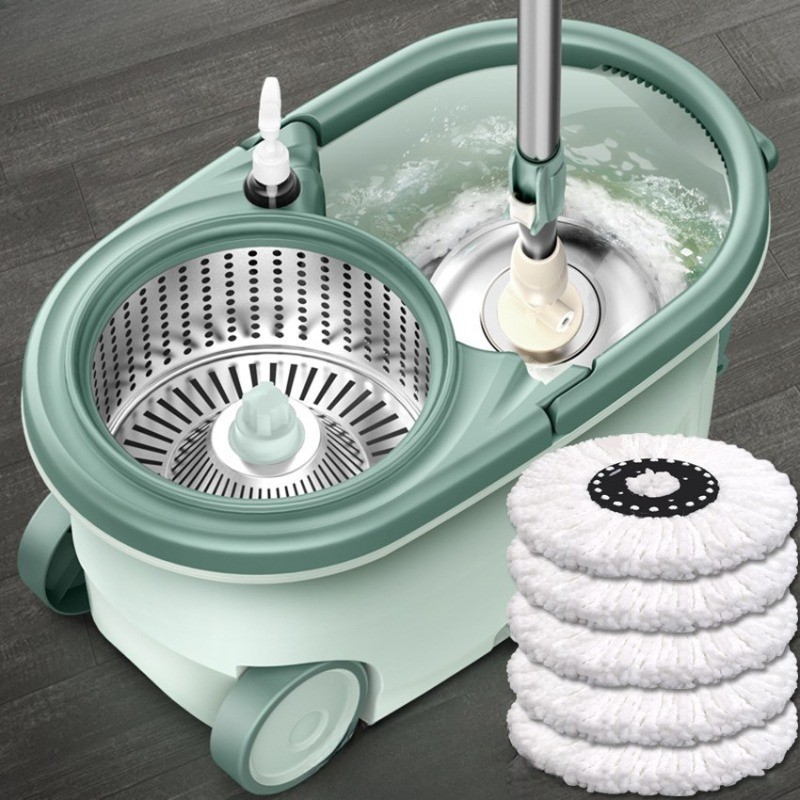 Spinning Bucket Mop Stainless Steel Floor Mop Set with Mop Clothes ...