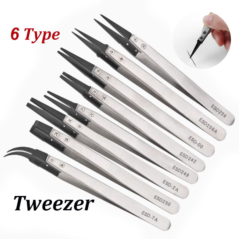 6 Type Stainless Steel Tweezer Watch Hands Pincer Watch Repair Tool for ...