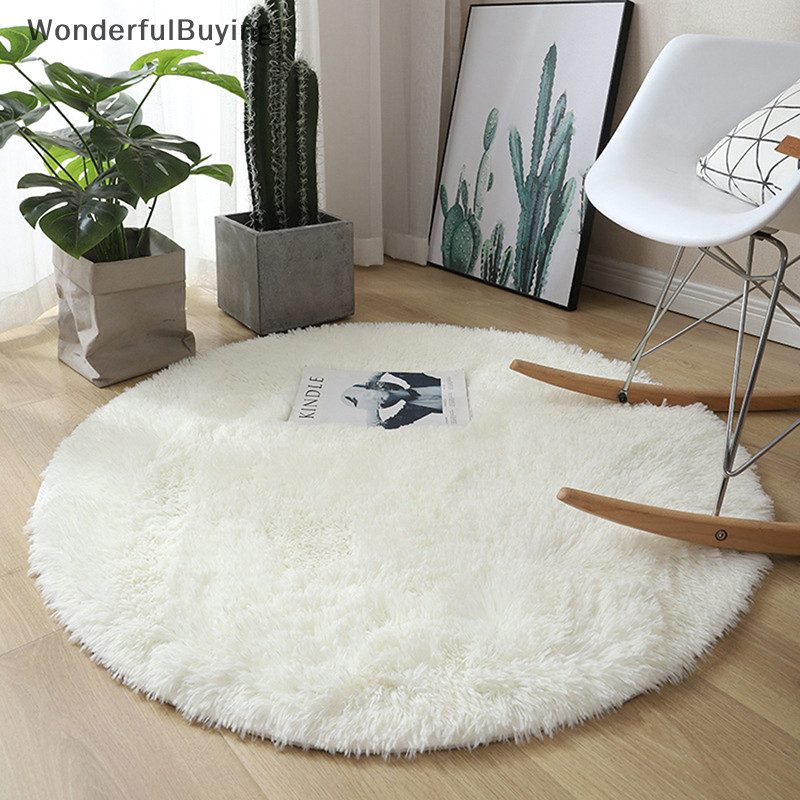WBPH Belle Fluffy Wool Rug Living Room Carpets Faux Fur Round Mat Kids ...