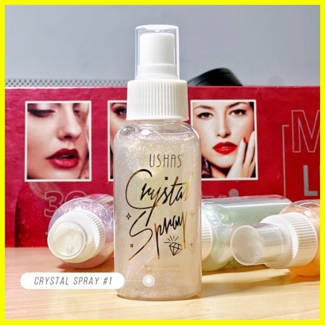 ♞USHAS New Glow Diamond Shimmer Primer Body Face Spray Body Glitter