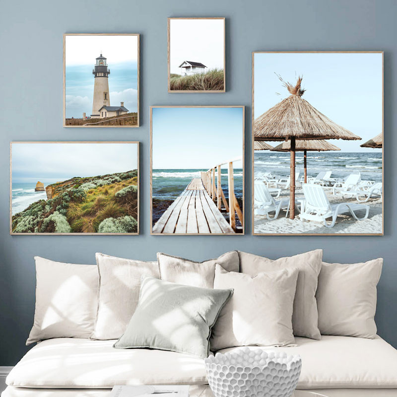 Nodic Style Posters Sea Beach Modular Pictures Seaside Paintings on The ...