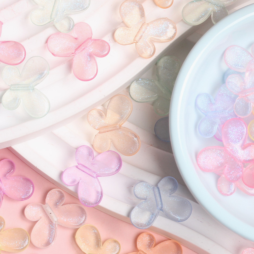 100Pcs Mixed Color Mermaid Himeji Shiny Transparent Butterfly Beads DIY ...