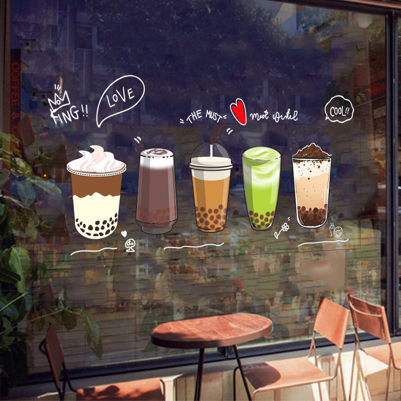 Milk Tea Shop Ice Cream Glass Door Static Sticker | Coffee Cold Drink ...