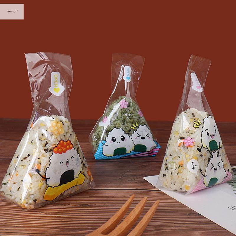 Home 100 Pcs Cute Cartoon Triangle Rice Ball Packing Bag Seaweed Sushi ...