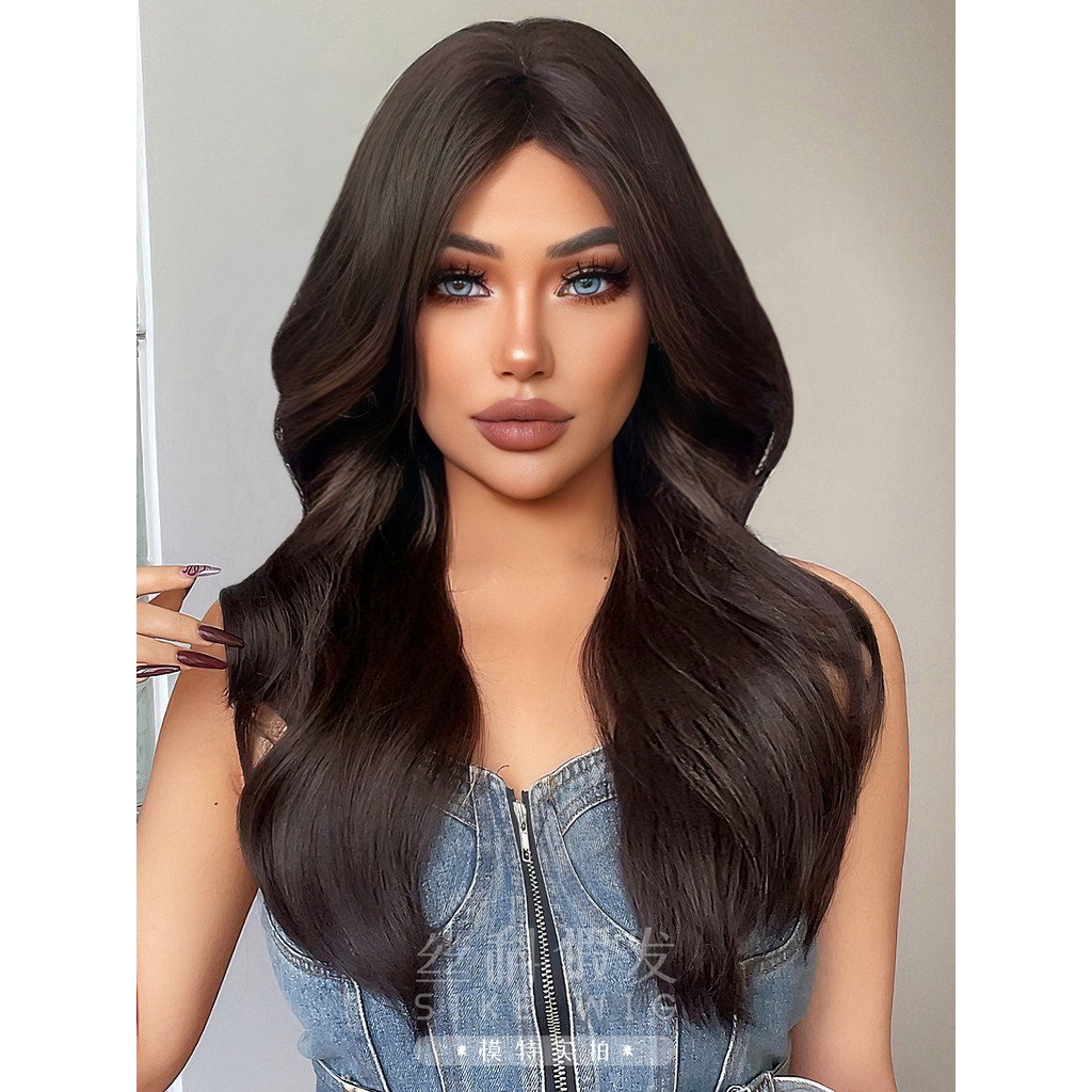 Wig Female Long Curly Hair Influencer Black Brown Qi Bangs jk Realistic ...