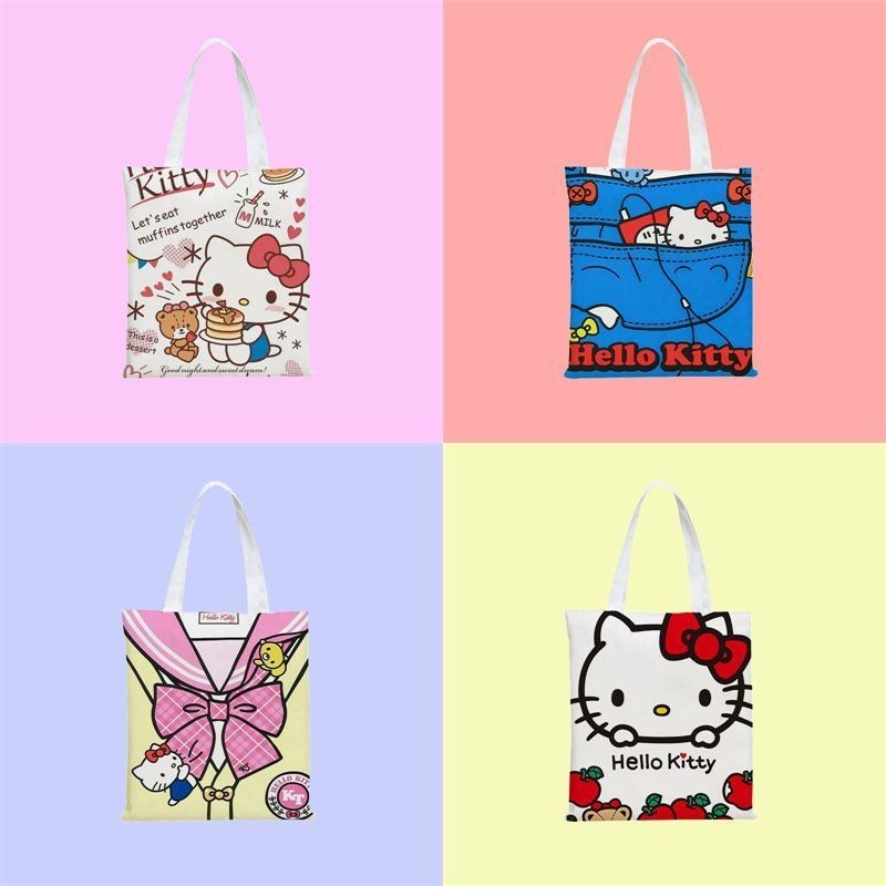 Hello Kitty Cartoon Canvas Tote Bag Women s Tote Bag Student shoulder bag Girl s Schoolbag Shopping bag Handbag With zipper Shopee Philippines