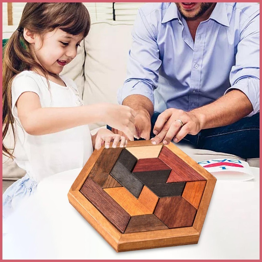 Wooden Tangram Puzzle Geometry Shape Blocks Toy Classic Hexagon ...