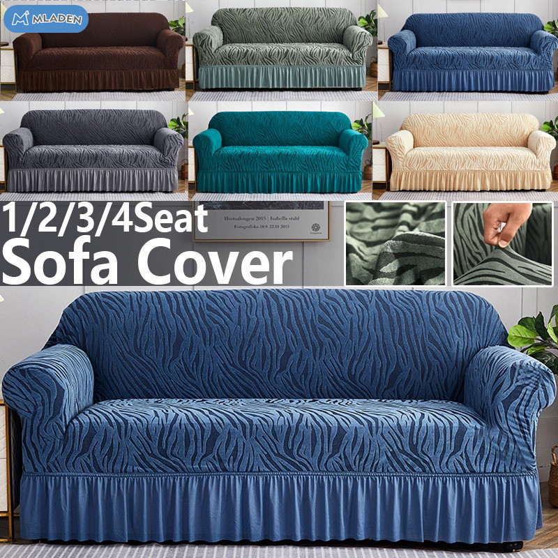 MLADEN 1/2/3/4 Seat Jacquard Skirt Sofa Cover Stretch Sofa Protector L ...