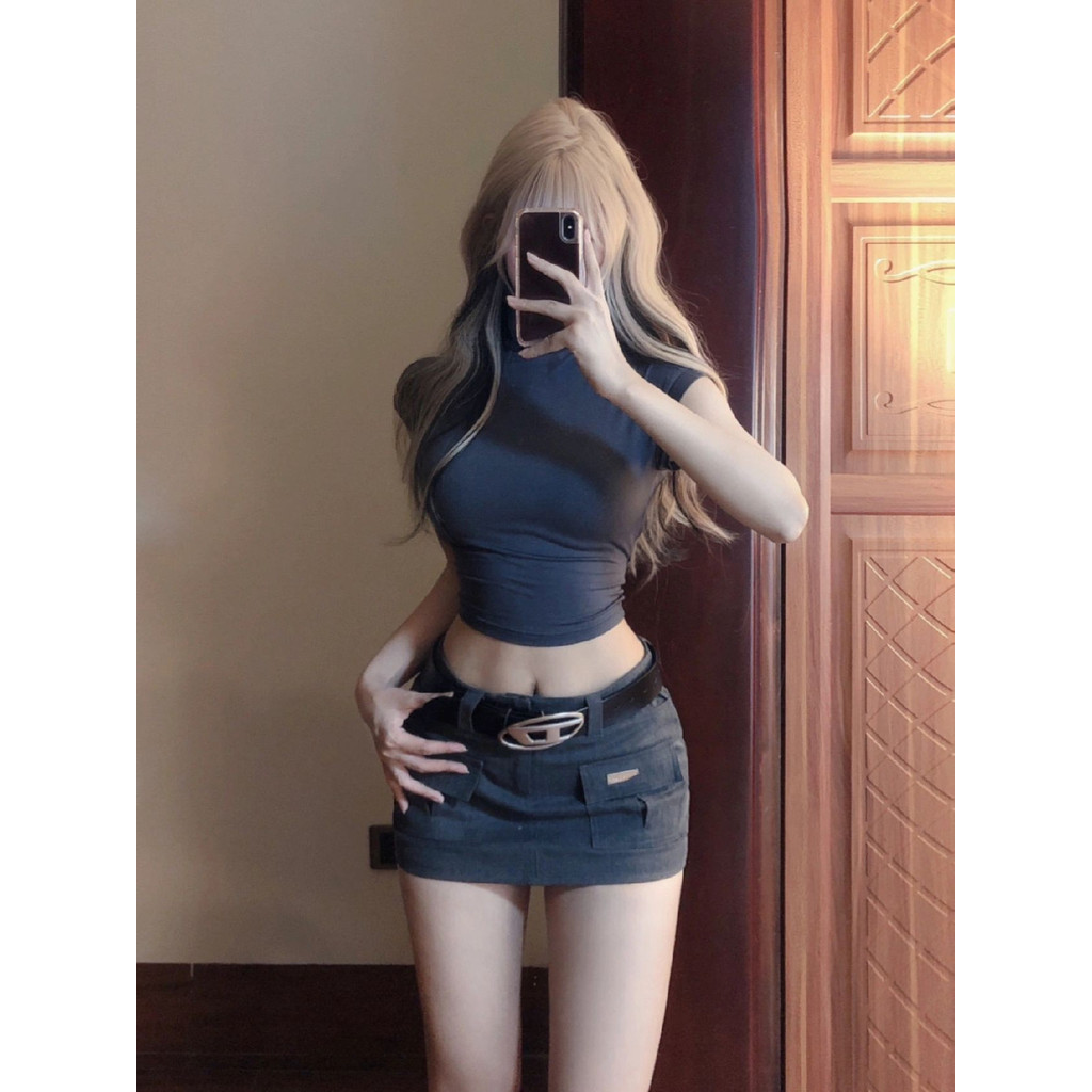 [Angry Bra Shop] Gray Workwear Skirt Low Waist Skirt Retro Hot Girl ...