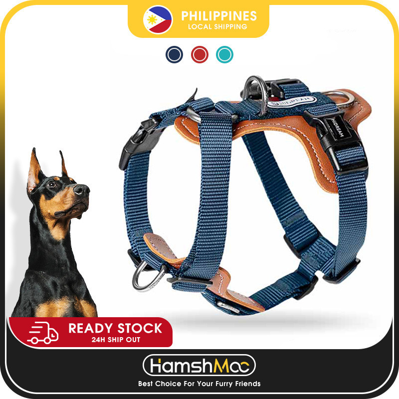 HamshMoc No Pull Dog Harness Adjustable Leather Pet Vest with