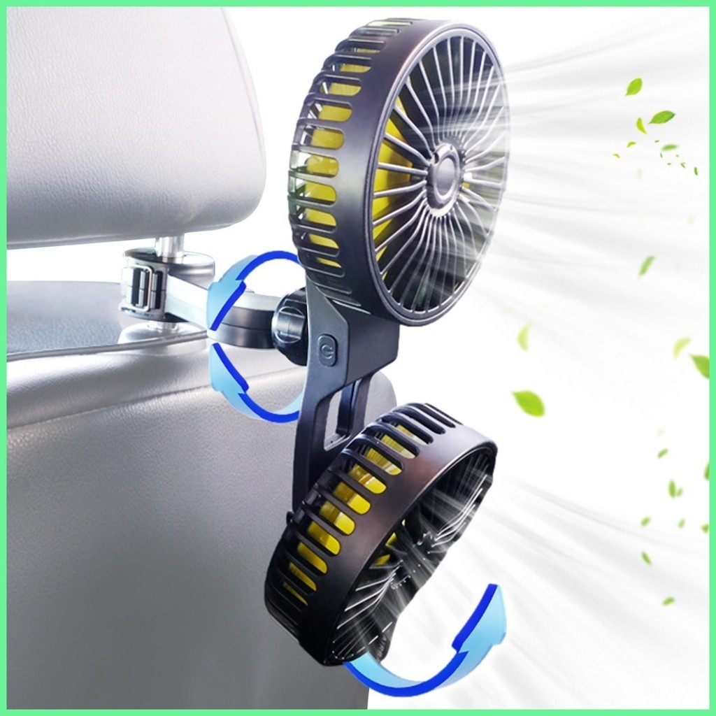 Fan for Car Electric Double Head Seat Fan Rear Seat 360 Degree ...