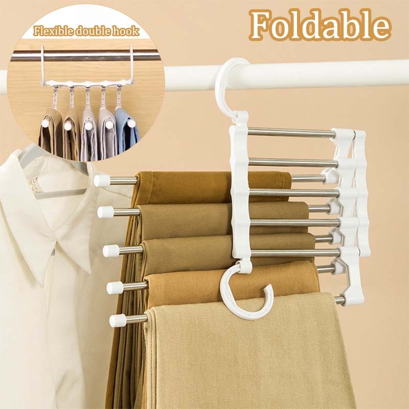 5-layer Multifunctional Foldable Clothes Hanger Organizer Trouser Rack ...