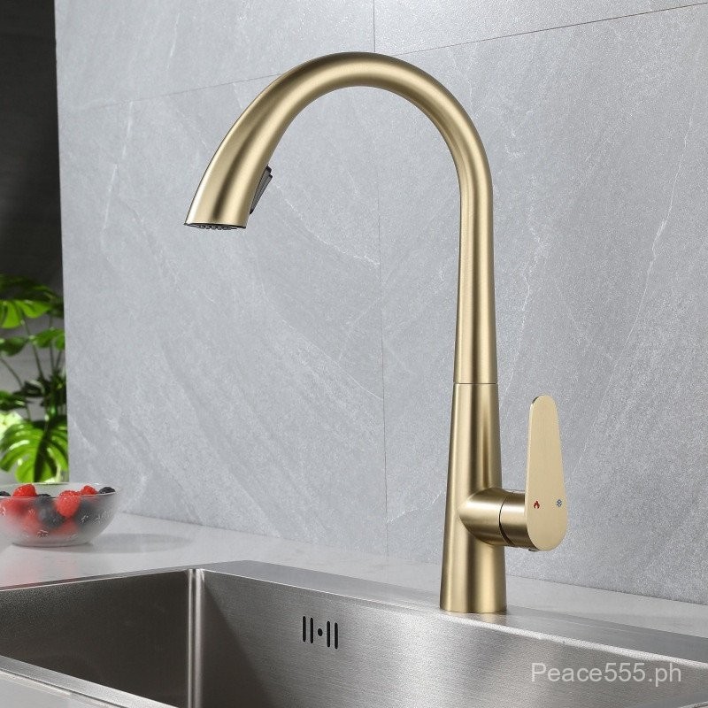 Champagne Gold Kitchen Faucet with Pull Down Sprayer, 360 Rotate Gold ...