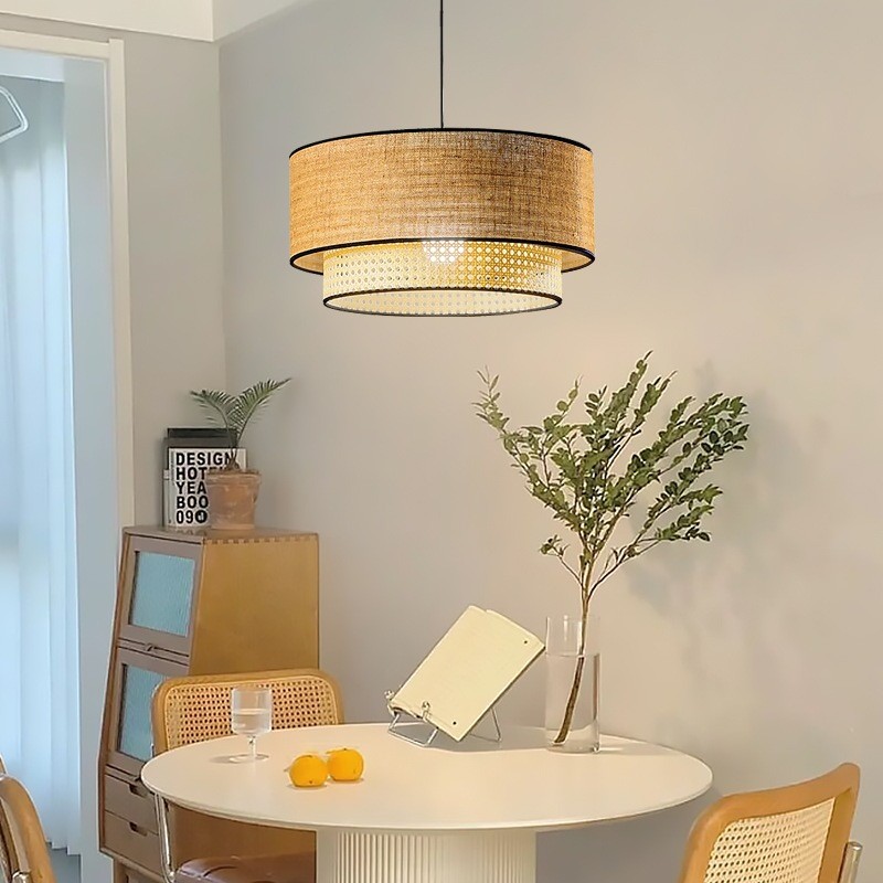 OneFire_Lighting Rattan Pendant Lamp Tricolor Bamboo Woven Chandelier ...