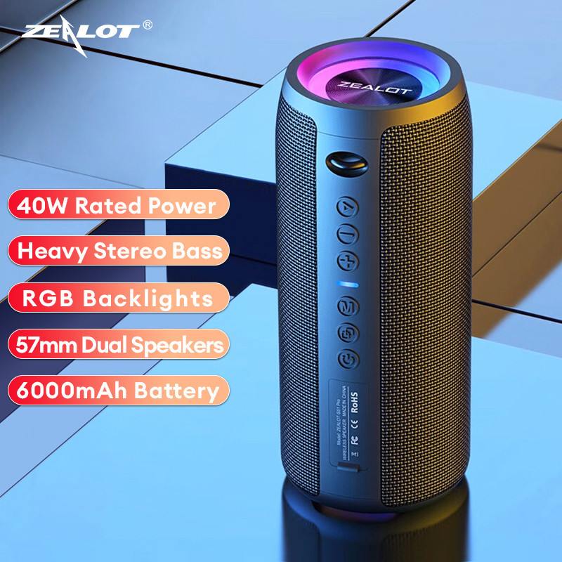 ZEALOT S51 Pro Bluetooth Speaker – 40W Stereo, Lichteffecten, IPX6 Waterdicht, 30 Uur Batterij, AUX, USB, TF-kaart, Bluetooth 5.3, Dual Pairing 3 miniatura