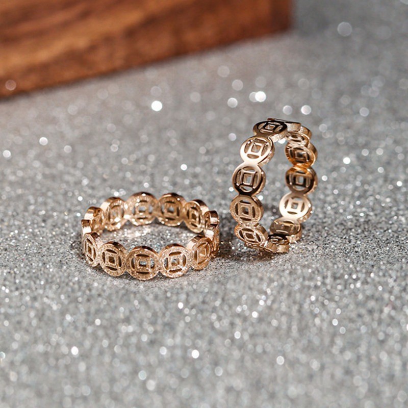 Retro Titanium Steel Copper Coin Ring Money Drawing and Luck Changing ...