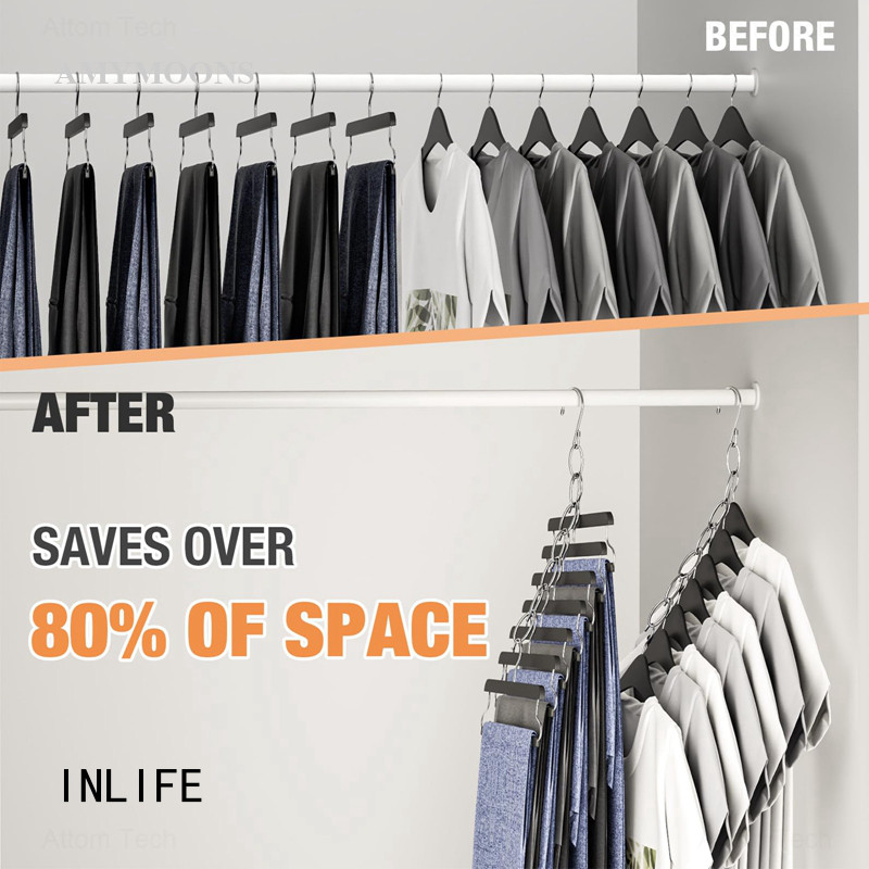 INLIFE Wardrobe Organization Vertical Space-Saving Metal Chain Clothes ...
