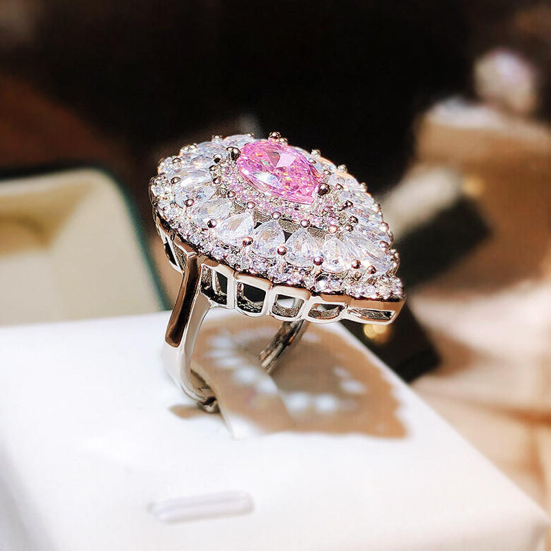 Fashion Pink Crystal Crown Ring Niche Colorful Diamond Pink Diamond ...