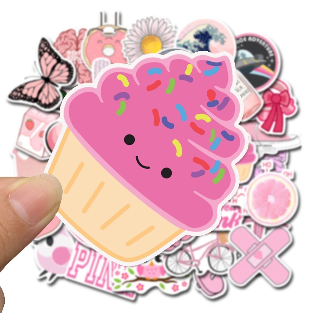 BK 50PCS Pink Romantic Sticker Retro Waterproof Vinyl Sticker Graffiti ...