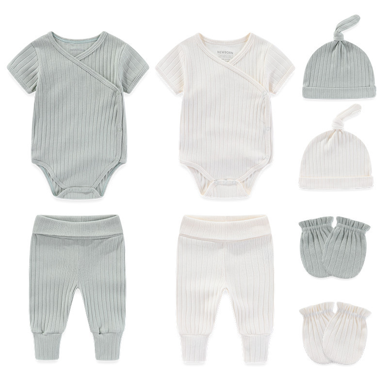 The Izael - Baby Unisex 8pcs Short Sleeve Various Print Romper Set L main image 0