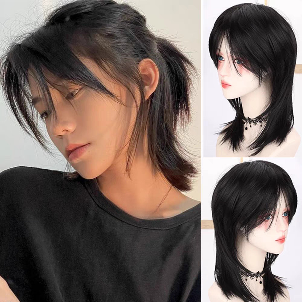 Unisex Wolf Tail Wig Short Wig Hair extension Handsome Full Headgear ...