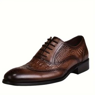 Men's Wingtip Brogue Toe Oxford Shoes, Lace-up Front Dress Shoes For ...