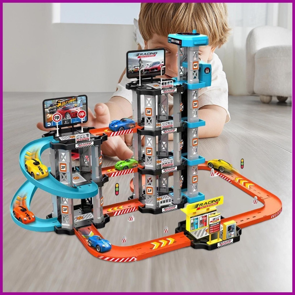 Parking Garage for Toy Cars Racecar Track Toy Playset with Garage and ...