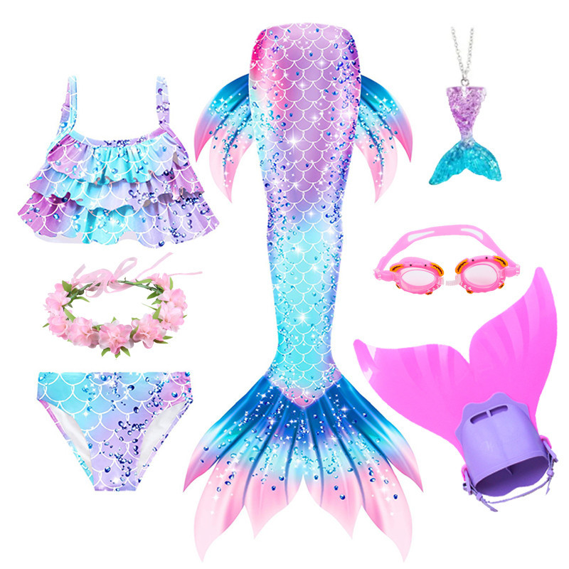 Girls Bathing Suit Mermaid Tails Beach Swimsuit Costumes With Monofins ...