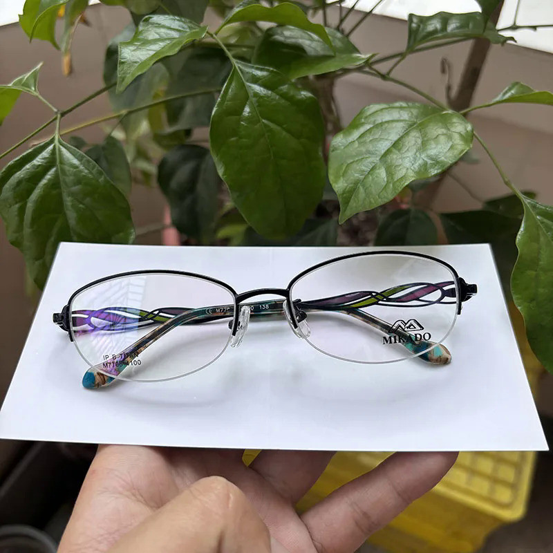 Japan Classic Titanium Glasses Frames Women Luxury Style Half Rim Big Size Eyewear