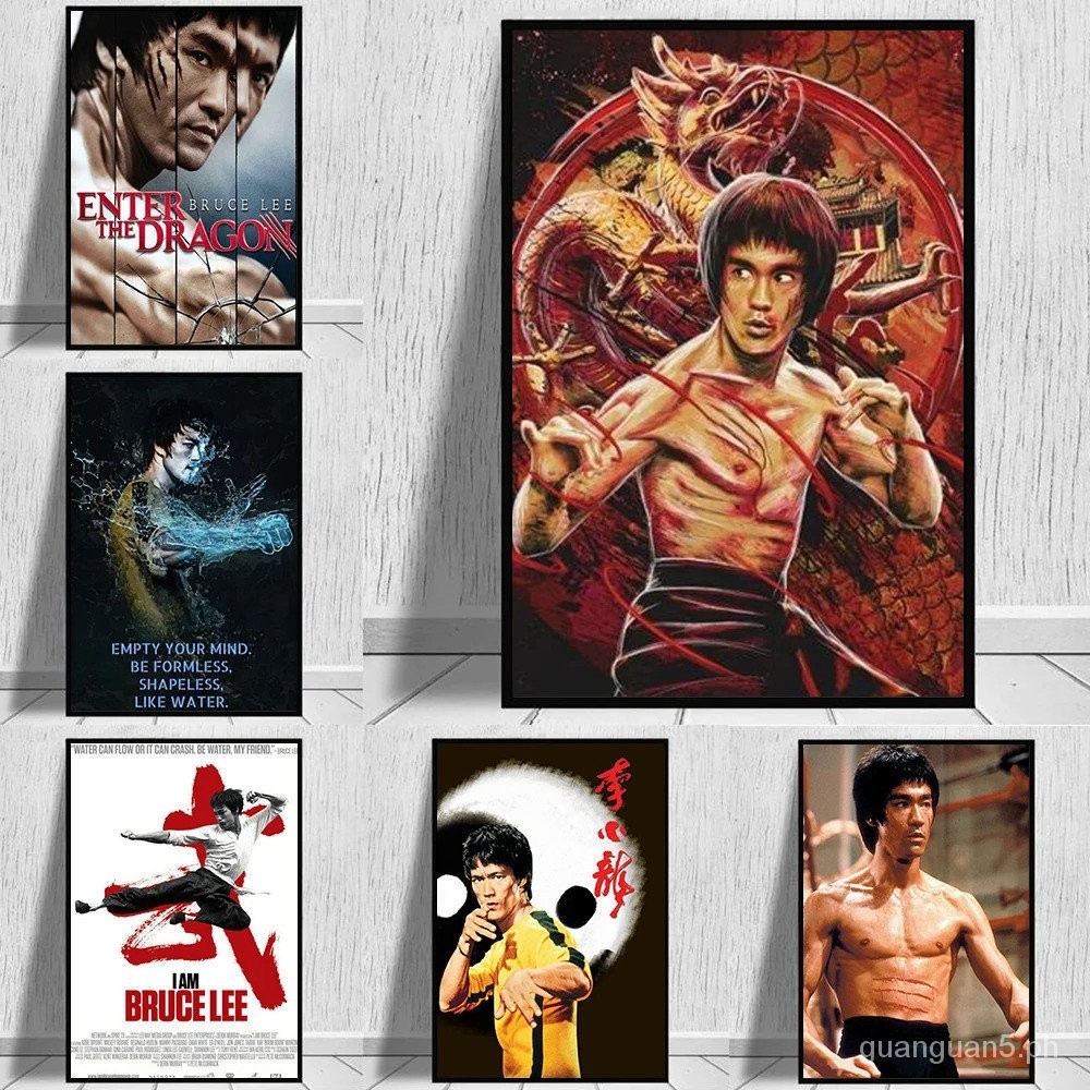 Bruce Lee Kung Fu Superstar Posters Canvas Painting Wall Art Golden ...