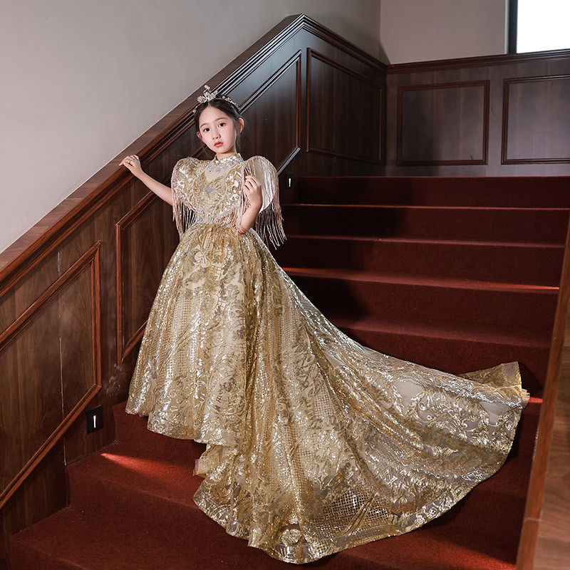 Kid Girl Evening Gown Catwalk Piano Performance Princess Dresses