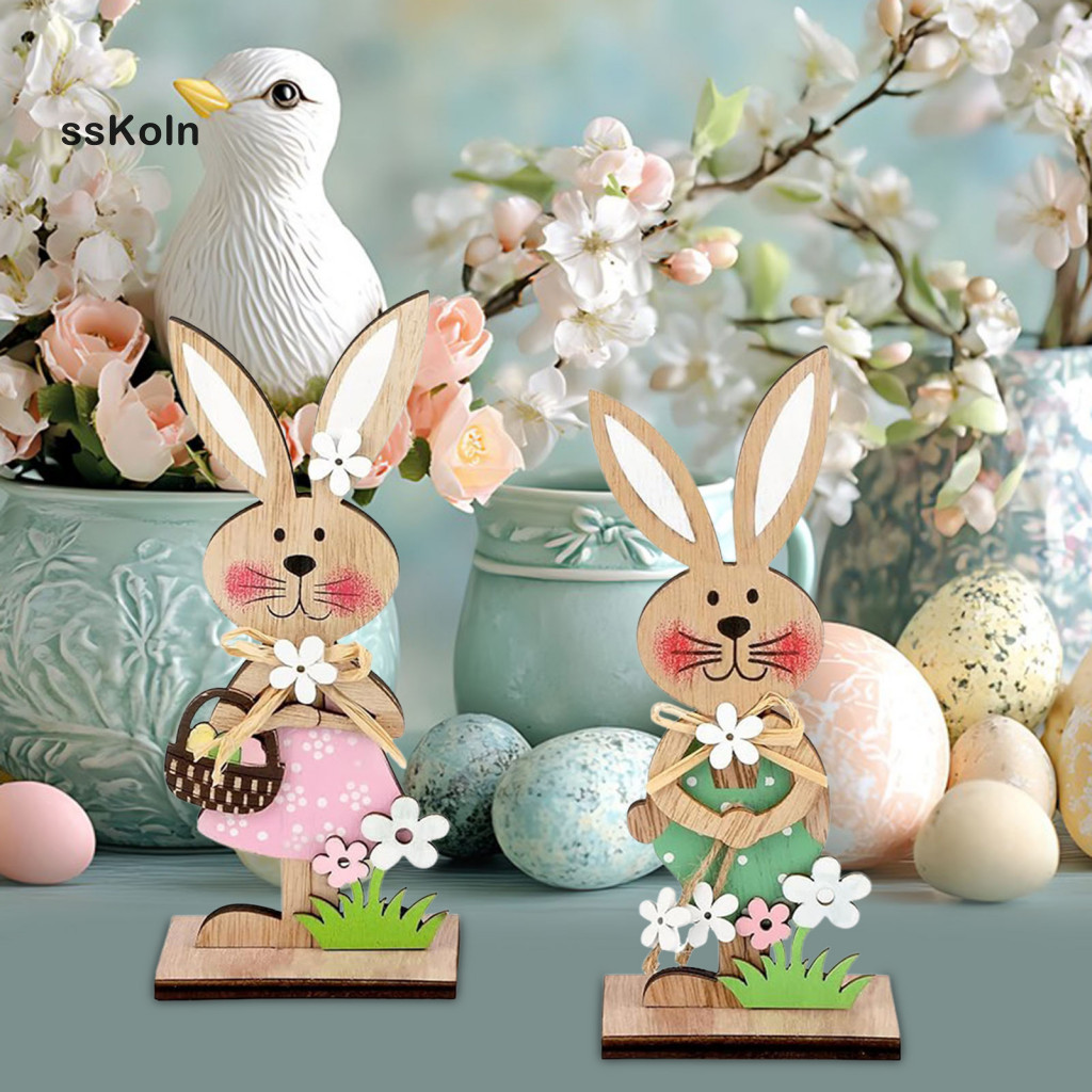 SSK_ Easter Table Centerpiece Spring Home Decoration Rustic Wooden ...