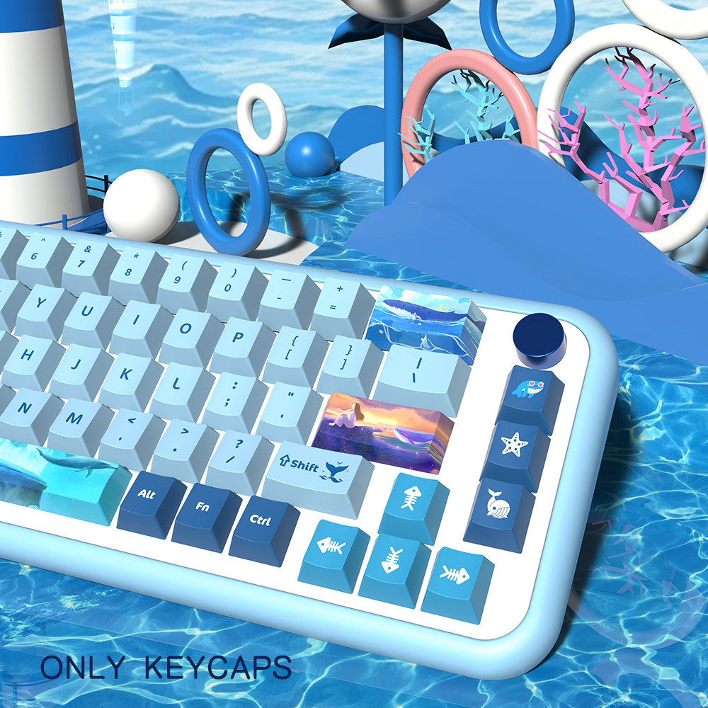 Blue Sea Whale Keycap Set 158Keys Cherry Profile PBT Fivesided Dye