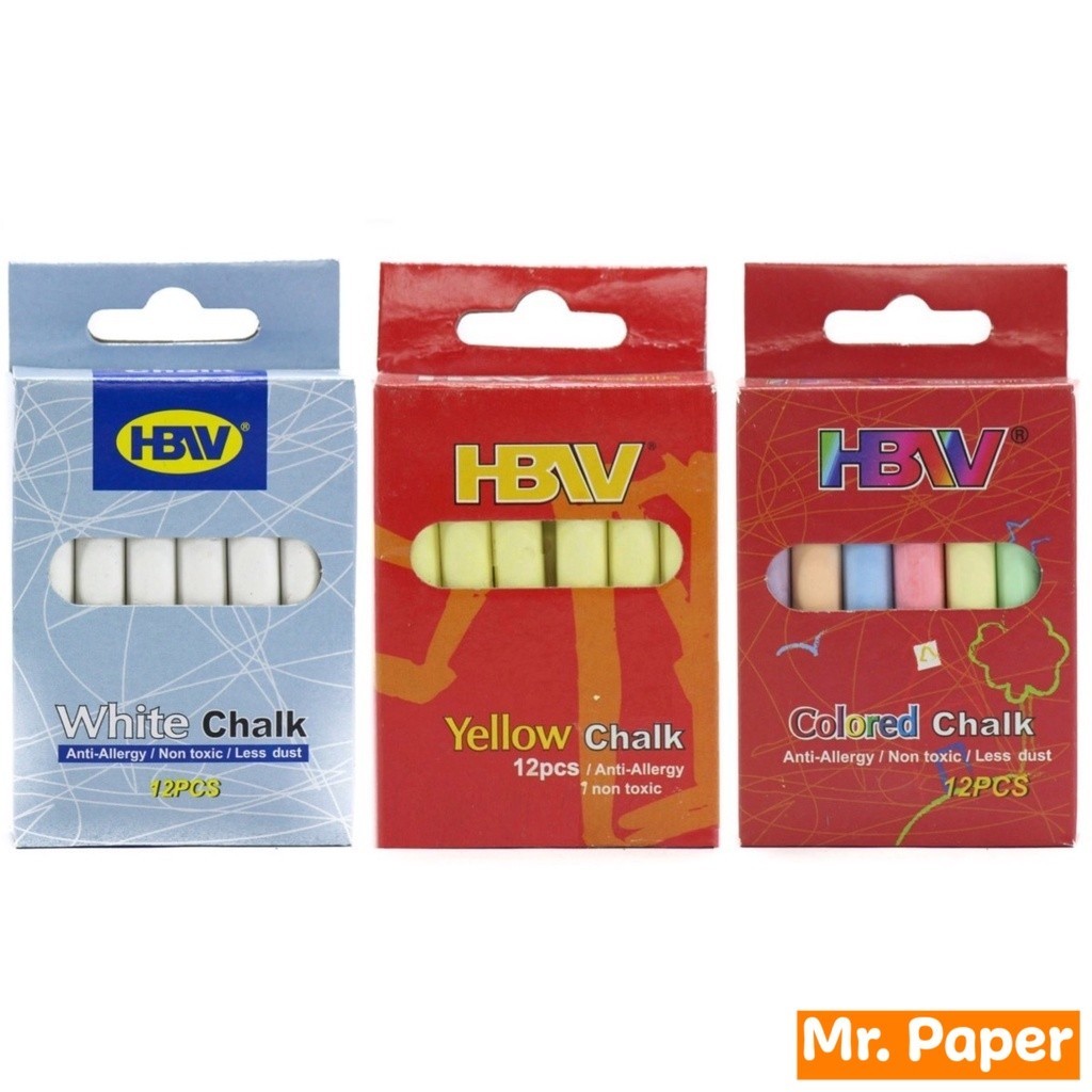HBW Chalk 12 pcs | White Yellow Colored | Mr. Paper | Shopee Philippines