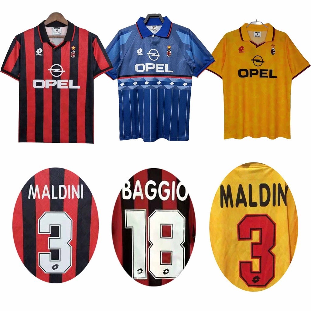 Maillot AC Milan Third 1995-1996 – Baggio 18, Maldini 3, Baresi 6, Weah 9 – Neuf