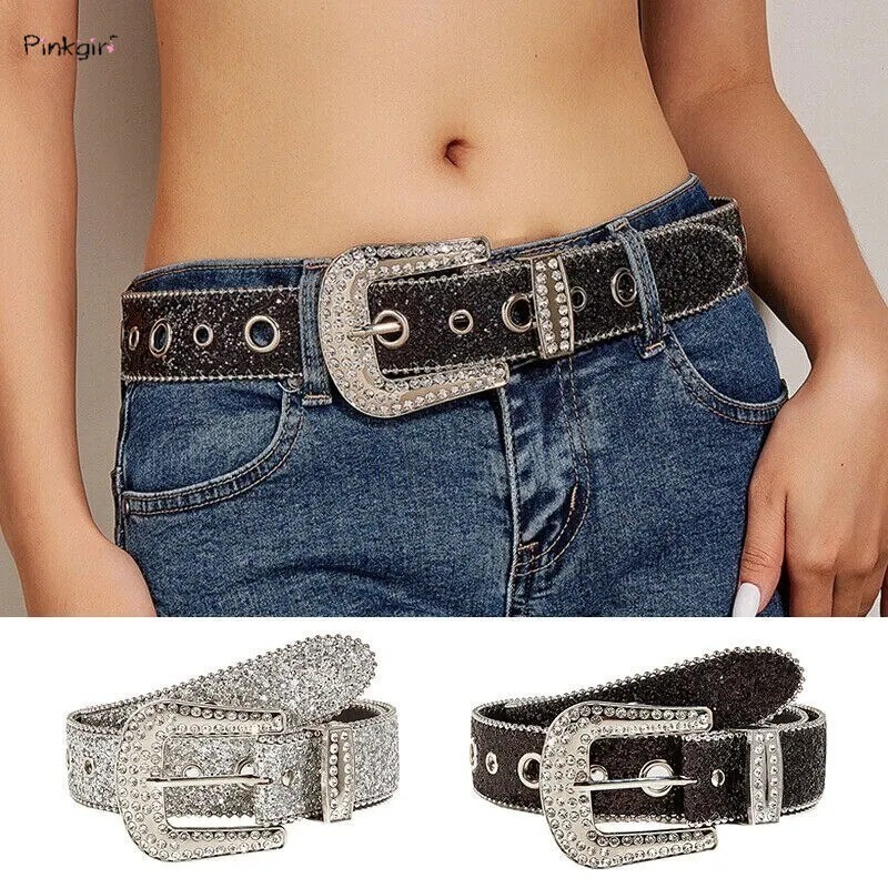 Metal Buckle Sparkling Rhinestone Belt for Women Girls Y2K Style Sweet Cool PU Leather Jeans Pants Belts Punk Aesthetic Sequin Decorative Waistband Shopee Philippines