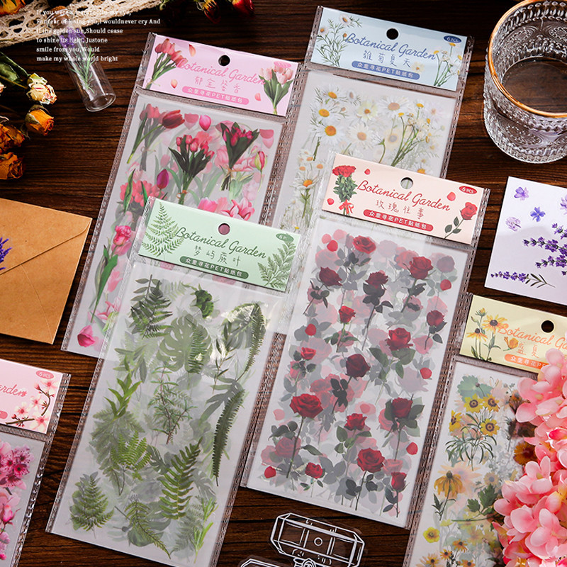 6 Sheets Beautiful Botanical Garden Flower Stickers Decoration DIY ...