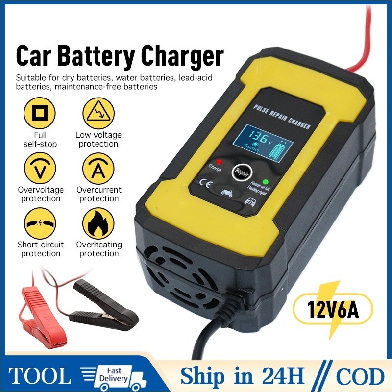 Smart Automatic Car Battery Charger LCD Display 12V 6A Intelligent