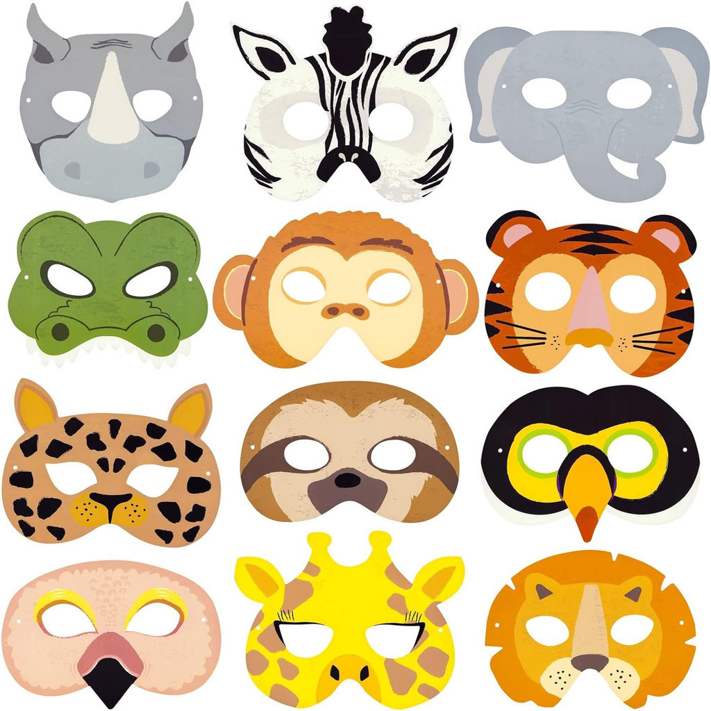 12pcs Jungle Safari Wildlife Masks 1st Birthday Party Decorations Kids ...