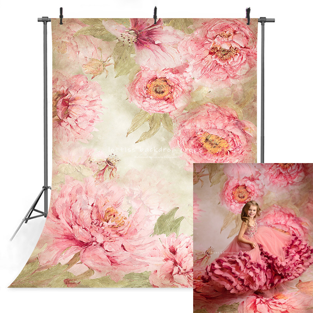Watercolor Floral Backdrop Girl Portrait Pregnant Woman Photography ...