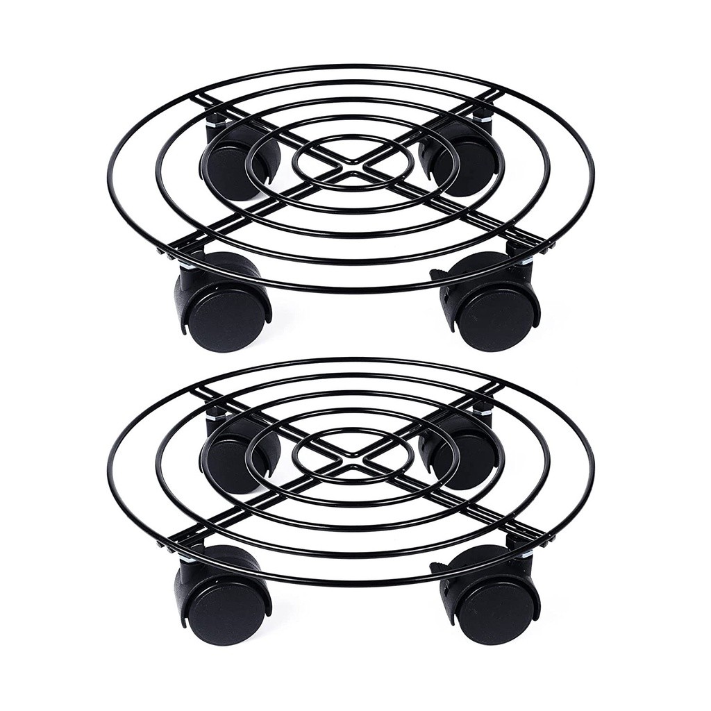 2PCS/SET Metal Plant Flower Pot Stand Trolley Caddy on Wheels Indoor ...