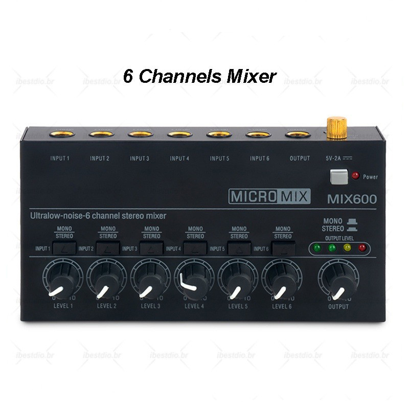 6 Channels Audio Mixer Low Noise Professional KTV DJ Sound Mixer with ...