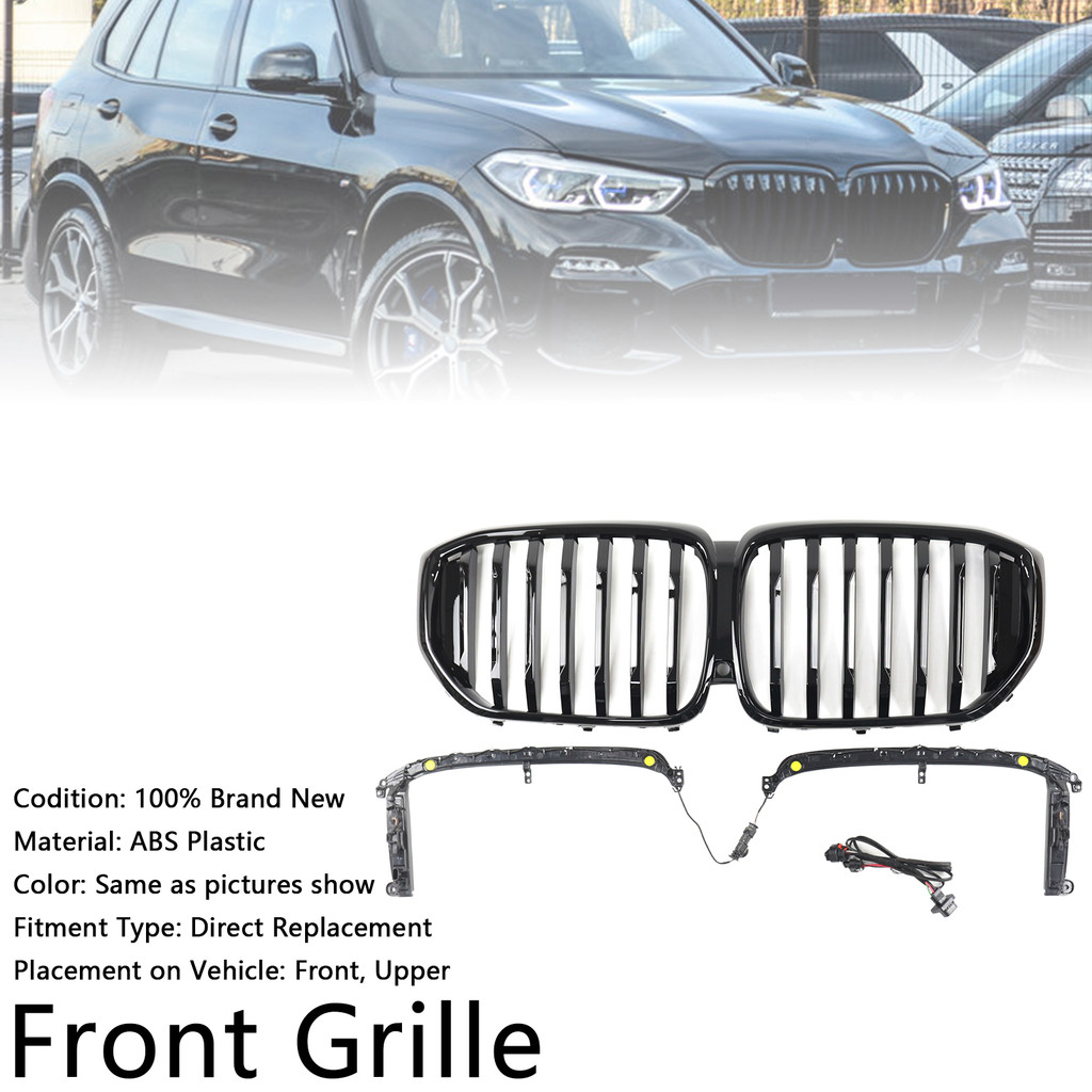 Glossy/Matte Pair Front Kidney Double Slat Grill Grille For BMW 5
