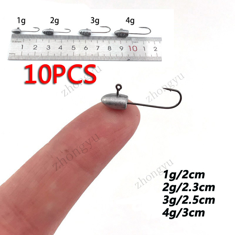 10pcs Jig Lead Head Hook Raft Fishing Jig Hooks Micro Lead Hook 1g 2g ...